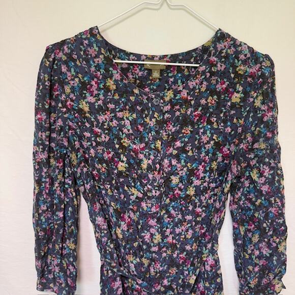 Anthropologie Fei Womens Fairy Grunge Floral Silk Top Size 2 Dark Romantic Belt - Picture 2 of 14
